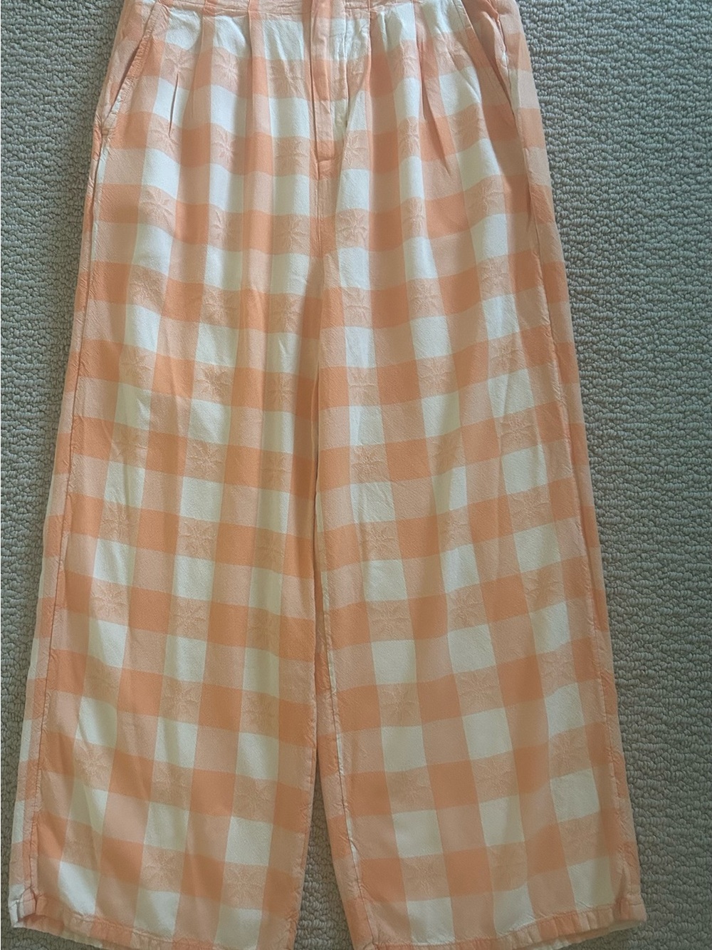 RVCA Callum Printed High-Waisted Wide Leg Gingham Pants - Orange/White - Size 26